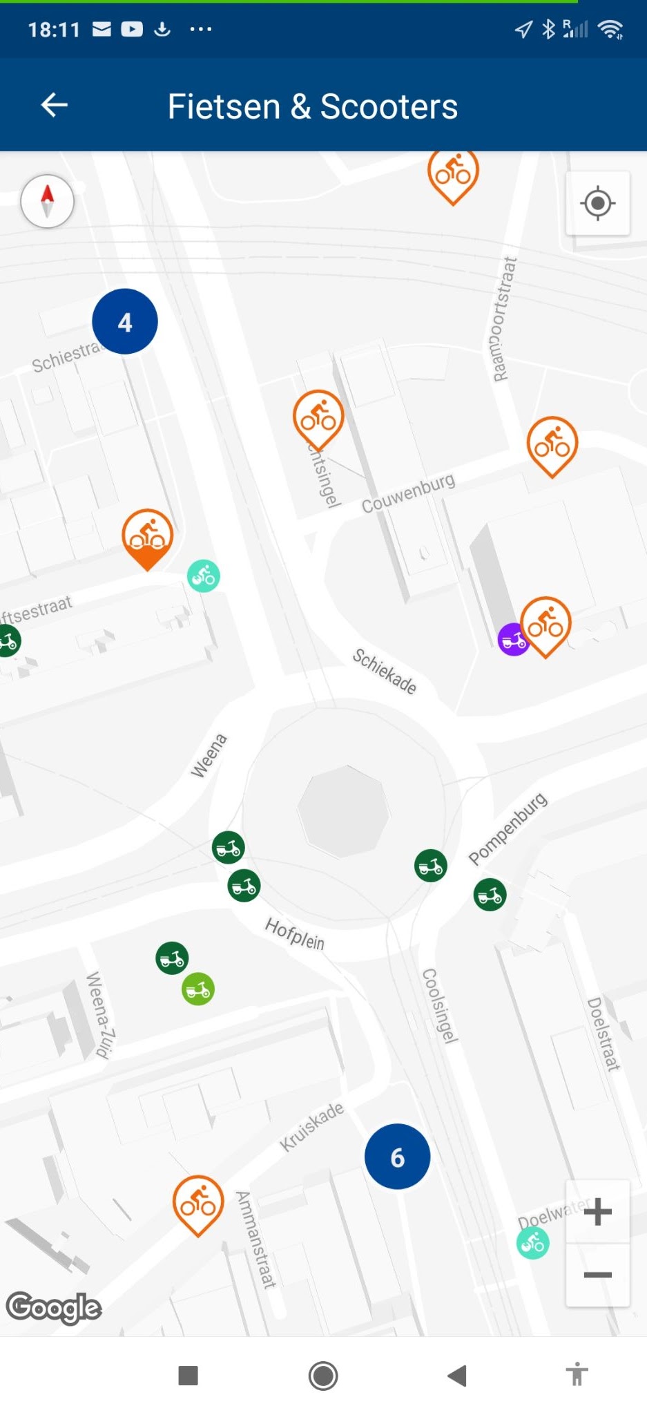 Deelmobiliteit RET app kaart